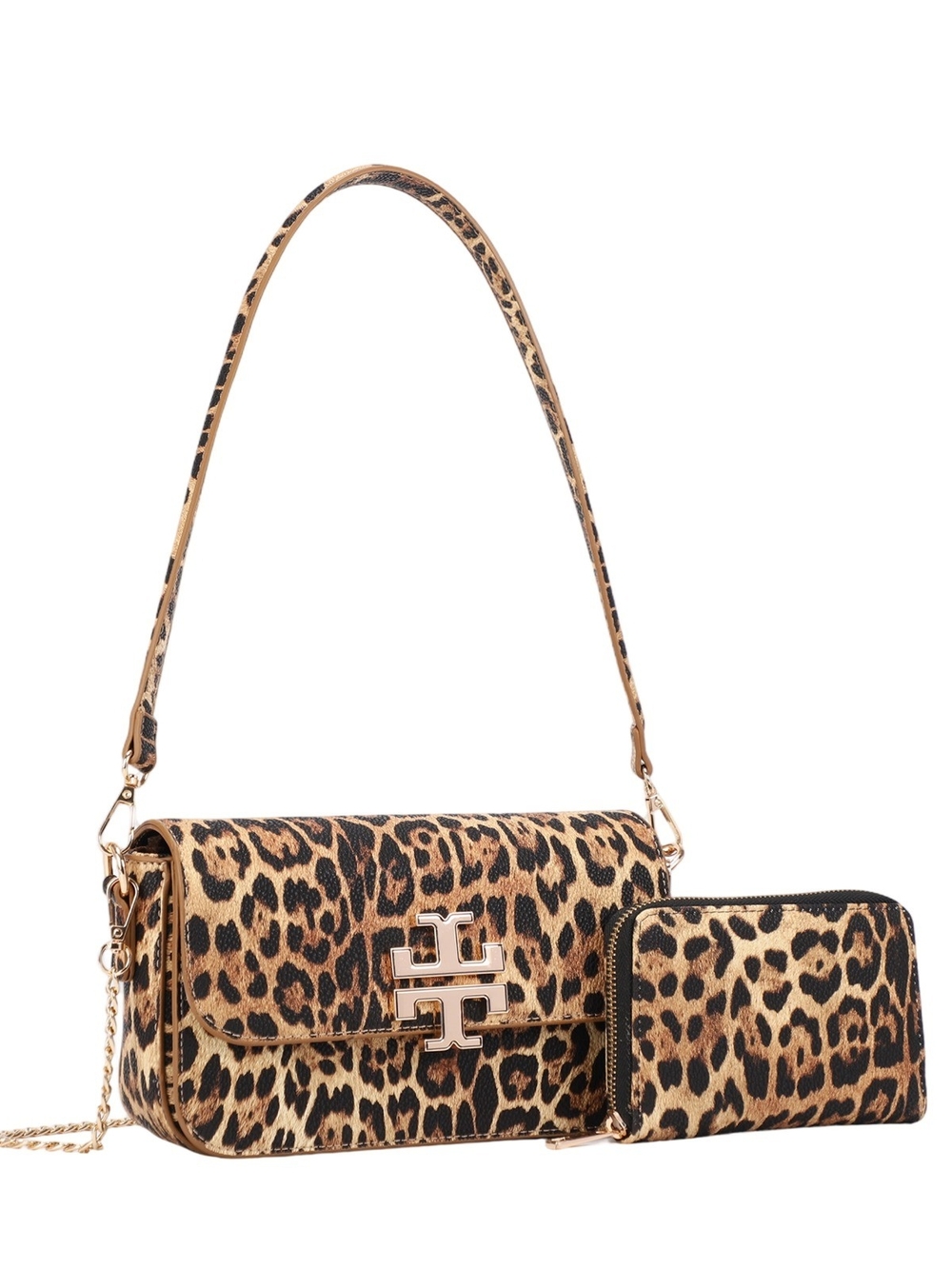 Leopard Print Shoulder Bag with Zip Wallet